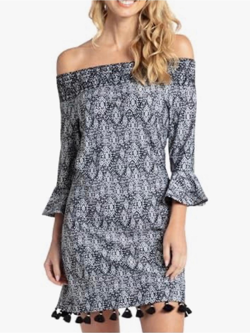 Cabana Life cover luxe Printed Tassel-Hem dress in Sz M